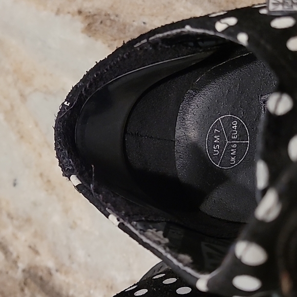 T.U.K sz M7/W9 Black & White Polka Dot Suede Creepers - Picture 4 of 14